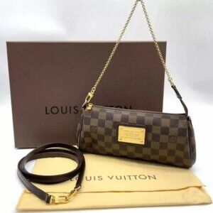 100% Authentic Louis Vuitton Damier Ebene Eva Shoulder Bag W/box 560-082625